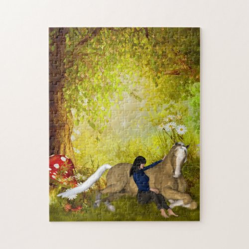 Girl With Horse Flowers Fantasy Art Jigsaw Puzzle