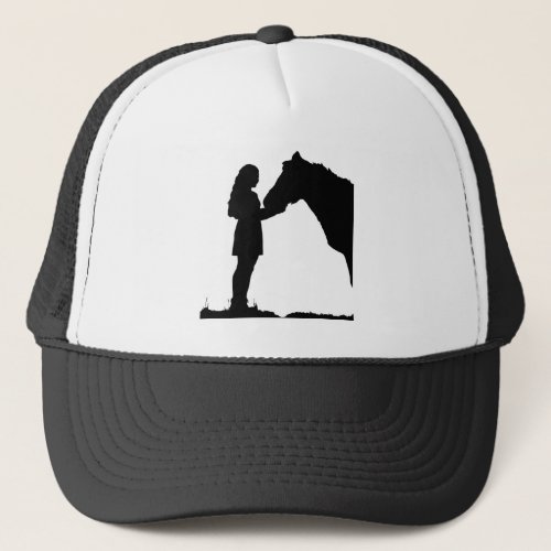 Girl with Horse Silhouette Animal Love Horses Art Trucker Hat