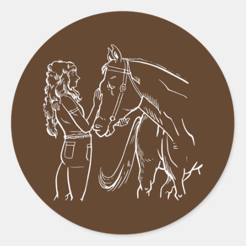 Girl With Horse Woman  Classic Round Sticker