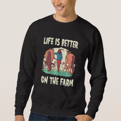 Girl With Horses And Dogs On The Farm Horse Dog Sweatshirt