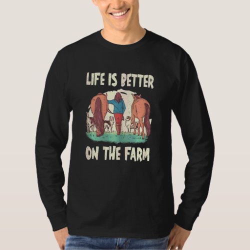 Girl With Horses And Dogs On The Farm Horse Dog T_Shirt