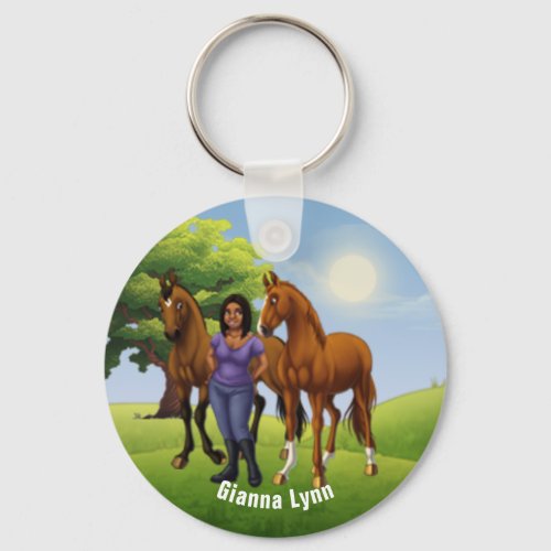 Girl with Horses Monogrammed Keychain