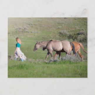 Girl with horses postcard