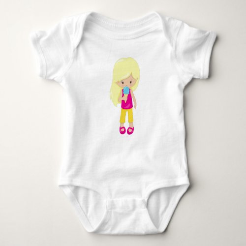 Girl With Ice Cream Blonde Hair Cute Girl Baby Bodysuit