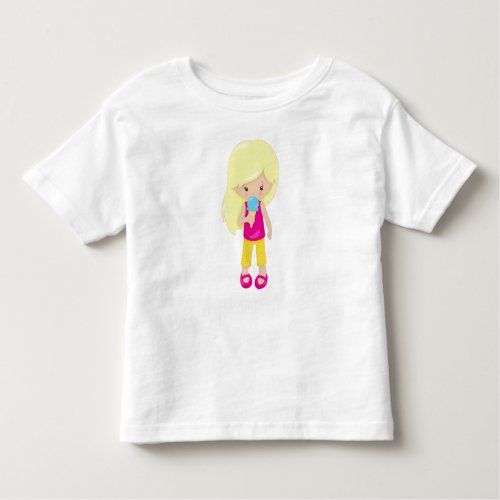 Girl With Ice Cream Blonde Hair Cute Girl Toddler T_shirt