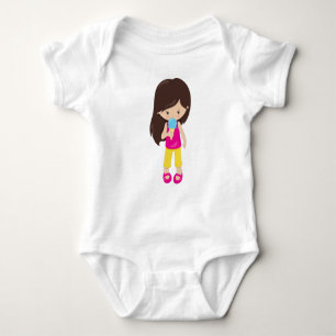 Girl With Ice Cream, Brown Hair, Cute Girl Baby Bodysuit
