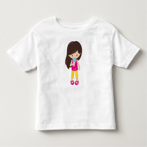 Girl With Ice Cream Brown Hair Cute Girl Toddler T_shirt