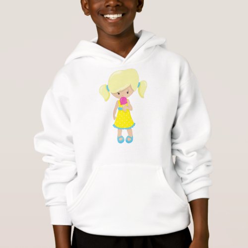 Girl With Ice Cream Cute Girl Blonde Hair Hoodie