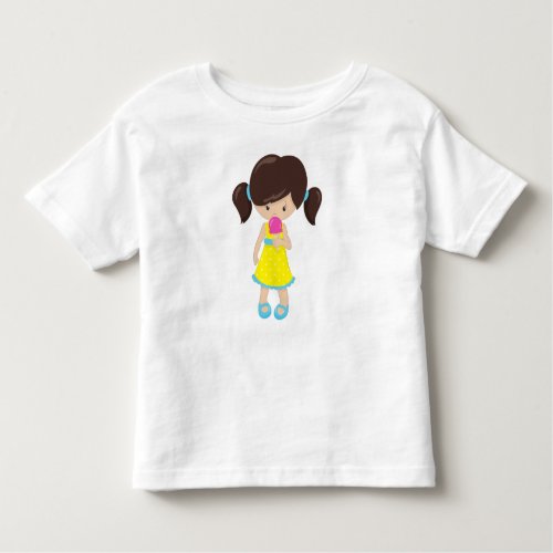 Girl With Ice Cream Cute Girl Brown Hair Toddler T_shirt