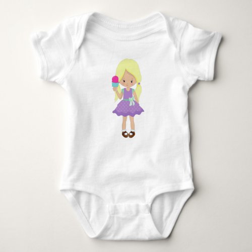 Girl With Ice Cream Little Girl Blonde Hair Baby Bodysuit