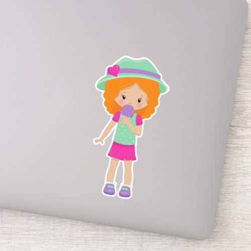 Girl With Ice Cream Little Girl Orange Hair Sticker