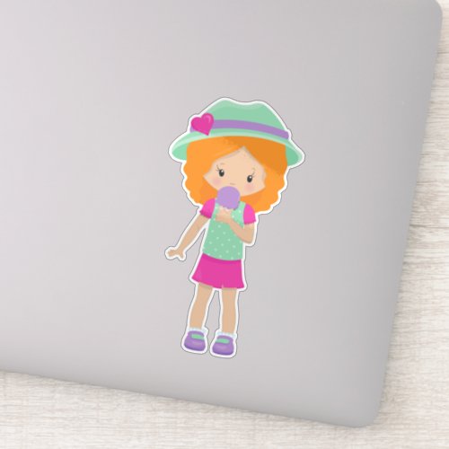 Girl With Ice Cream Little Girl Orange Hair Sticker