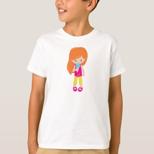 Girl With Ice Cream Orange Hair Cute Girl T_Shirt