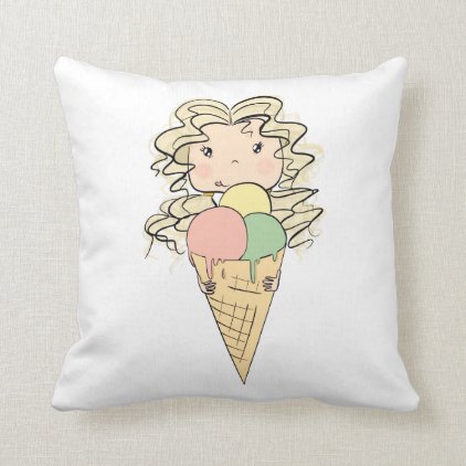Girl With Ice Cream Throw Pillow