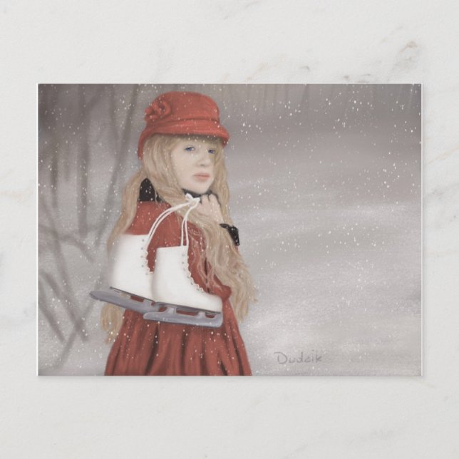 Girl with Ice Skates Postcard (Front)