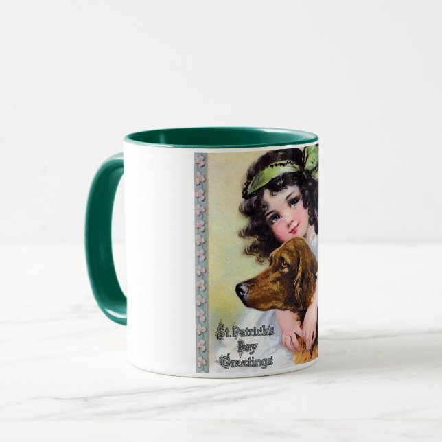 Girl with Irish Setter Dog, Saint Patrick's Day Mug (Front Left)