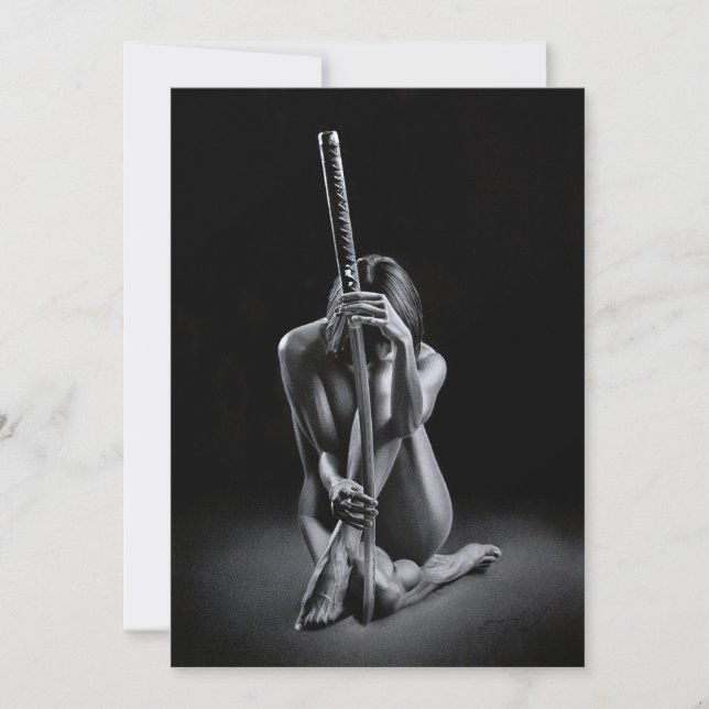 GIRL WITH KATANA Flat Greeting Card (Front)