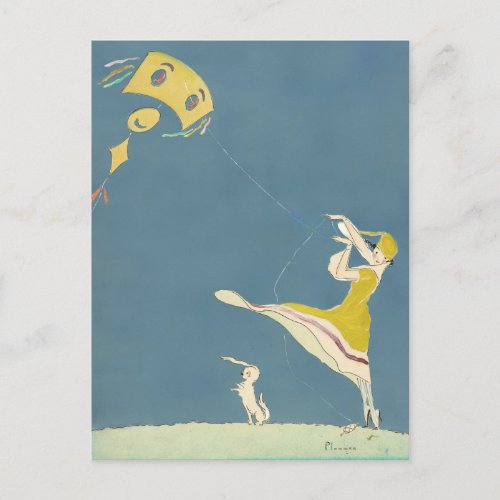 Girl With Kite And Dog Postcard