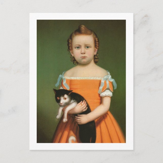 Girl with Kitten, William Thompson Bartoll Postcard (Front)