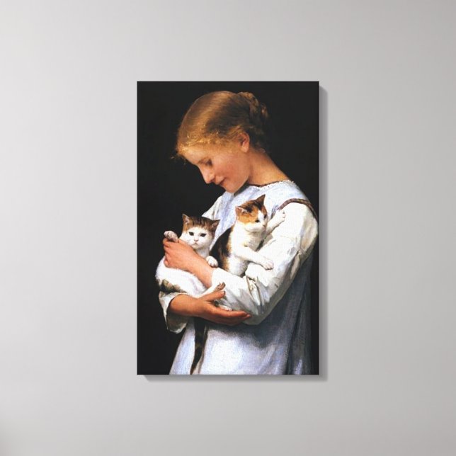 Girl with Kittens, Albert Anker Canvas Print (Front)