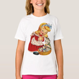 Girl with kittens cat retro cute Girl T-Shirt