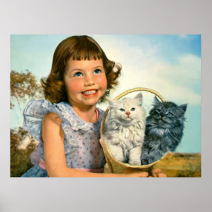 Girl with kittens poster