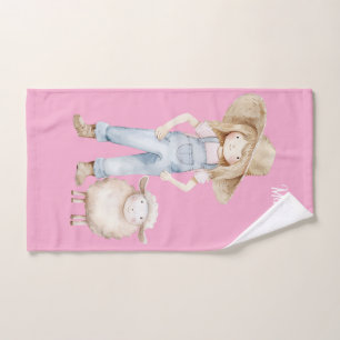 girl with lamb hand towel 