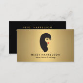 Girl with Lashes and Red Lips on Faux Gold Beauty Business Card (Front/Back)