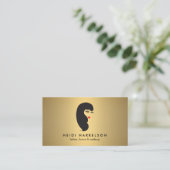 Girl with Lashes and Red Lips on Faux Gold Beauty Business Card (Standing Front)