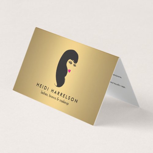 Girl with Lashes Faux Gold Aftercare  Business Card