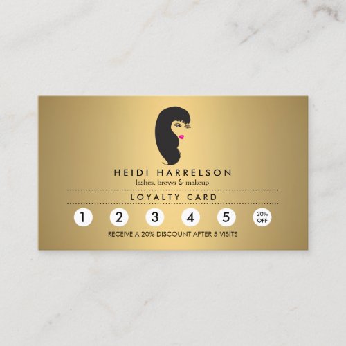 Girl with Lashes Faux Gold Salon Loyalty Card