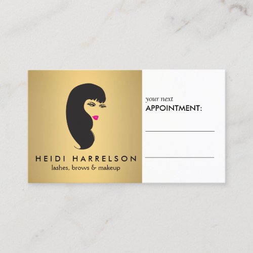 Girl with Lashes on Faux Gold Appointment Card