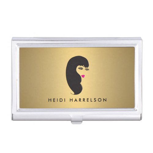 Girl with Lashes on Faux Gold Beauty Card Case