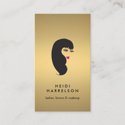 Customizable Girl with Lashes on Faux Gold Beauty II Business Card Templates