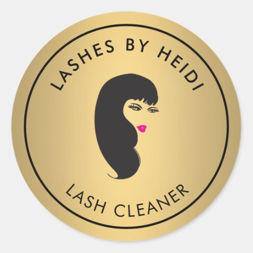 Girl with Lashes on Faux Gold Lash Cleaner Classic Round Sticker