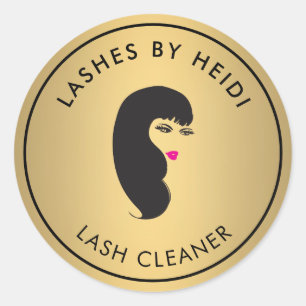 Girl with Lashes on Faux Gold Lash Cleaner Classic Round Sticker