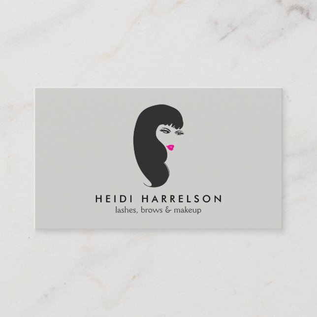Girl with Lashes on Lt Gray Beauty Business Card (Front)