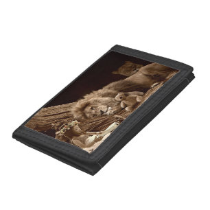 Girl with Lion and Teddy Bear Trifold Wallet