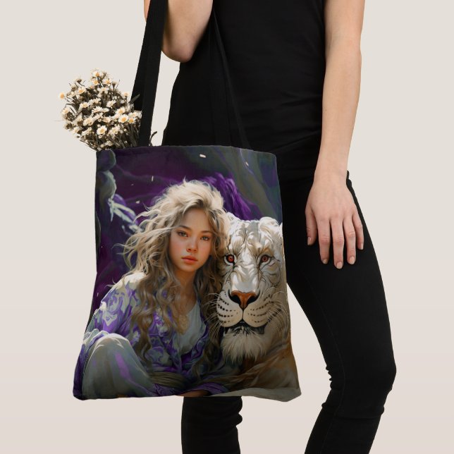 Girl with Lion Tote Bag (Close Up)