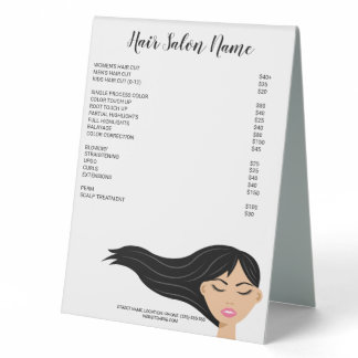 Girl With Long Black Flowing Hair Hairdresser Menu Table Tent Sign