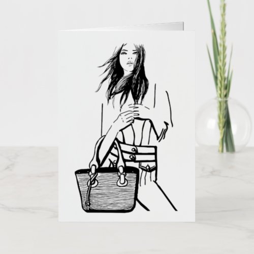 Girl with long hair Dressed in a shirt and jeans Foil Greeting Card
