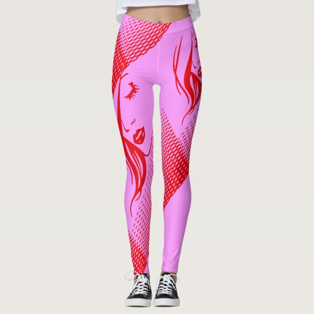 Girl With Long Hair On Pink With Red Leggings (Front)