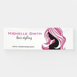 Girl with Long Pink Hair HairStyling Beauty Salon Banner