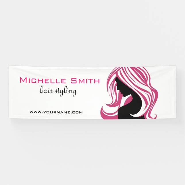 Girl with Long Pink Hair HairStyling Beauty Salon  Banner (Horizontal)