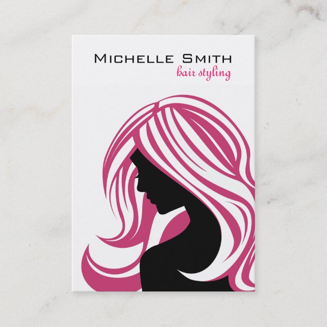 Girl with Long Pink Hair HairStyling Beauty Salon  Business Card (Front)