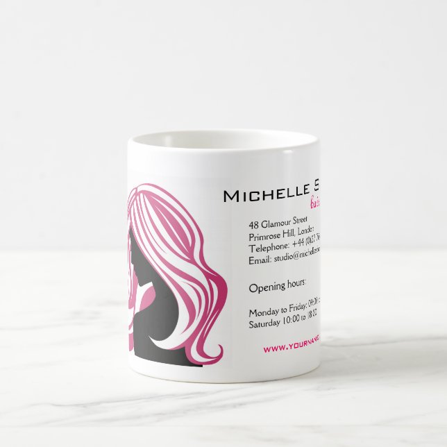 Girl with Long Pink Hair HairStyling Beauty Salon  Coffee Mug (Center)