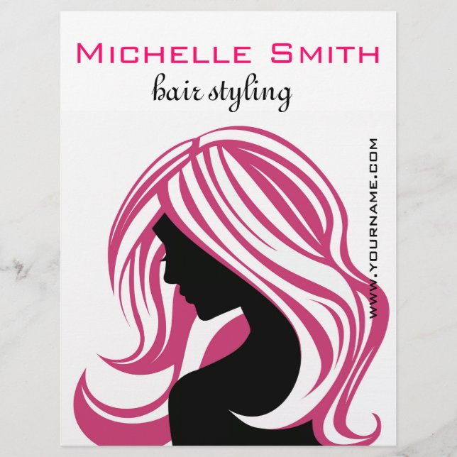 Girl with Long Pink Hair HairStyling Beauty Salon  Flyer (Front)