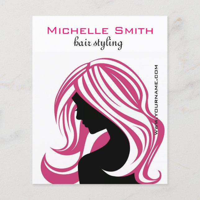 Girl with Long Pink Hair HairStyling Beauty Salon  Flyer (Front)