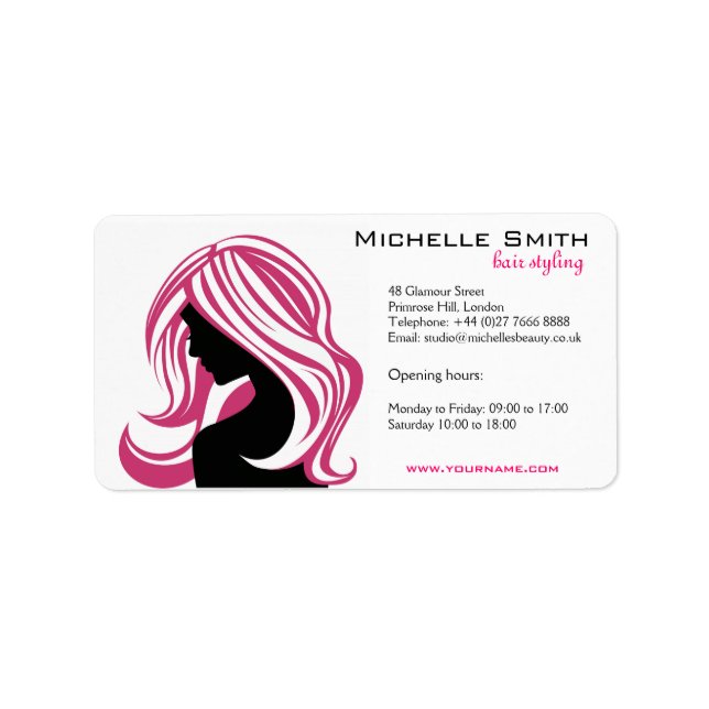 Girl with Long Pink Hair HairStyling Beauty Salon  Label (Front)