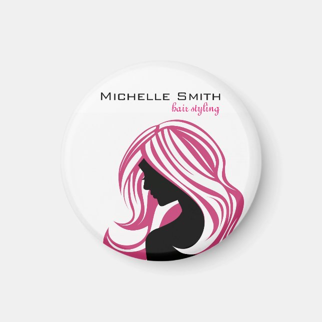 Girl with Long Pink Hair HairStyling Beauty Salon  Magnet (Front)